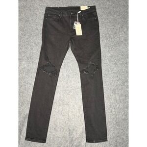 MNML‎ X1 Stretch Denim Black Distressed Knee Jeans M2019-D582-BLK-36 Size 36 NWT